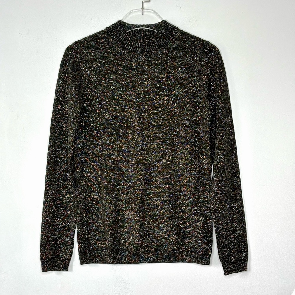 Diane Von Furstenberg Pullover Sweater Sz M Black Gold Shimmer Metallic